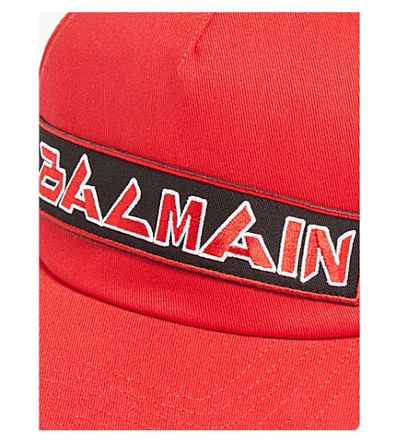 Shop Balmain Logo Baseball Cap In Red