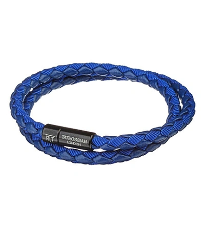 Shop Tateossian Chelsea Leather Double-wrap Bracelet In Blue