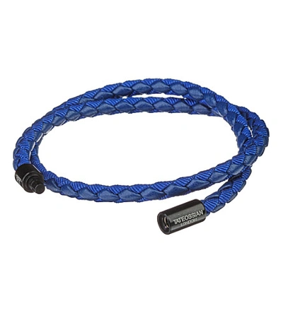 Shop Tateossian Chelsea Leather Double-wrap Bracelet In Blue