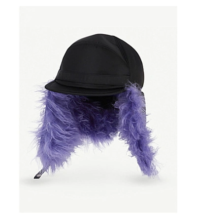 Shop Prada Mohair Trim Trapper Cap In Purple