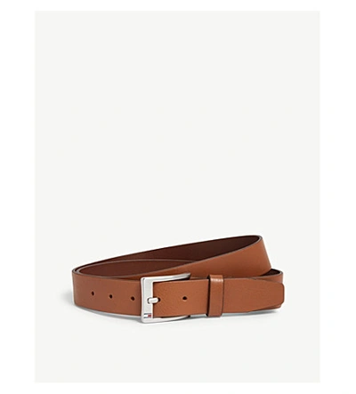 Shop Tommy Hilfiger Logo Buckle Leather Belt In Dark Tan