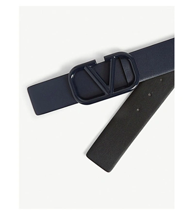 Shop Valentino Lacqured Vring Leather Belt In Navy