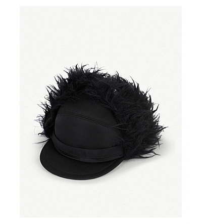 Shop Prada Mohair Trim Trapper Cap In Black