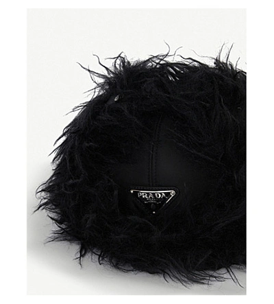 Shop Prada Mohair Trim Trapper Cap In Black