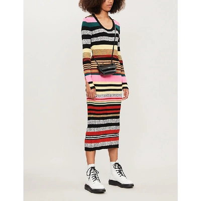 Shop Kenzo Striped Knitted Midi Dress In Multicolour