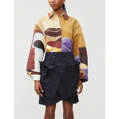 Shop Jacquemus Murano Wrap-over Cotton-blend Mini Skirt In Navy