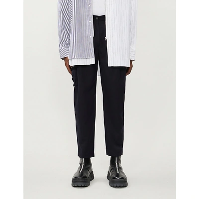 Shop Ader Error Tapered Oversized Woven Trousers In Navy