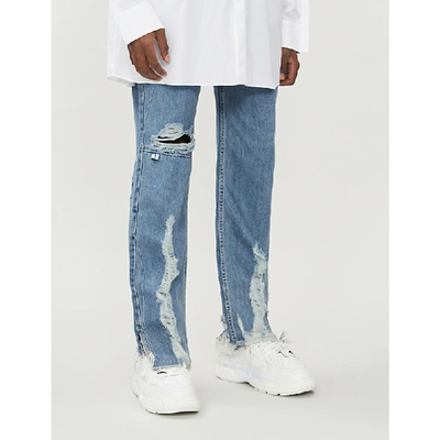 Shop Ader Error Oversized Ripped Wide-leg Jeans In Blue
