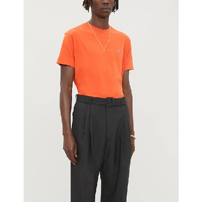 Shop Vivienne Westwood Brand-embroidered Scoop-neck Cotton Jersey T-shirt In Orange