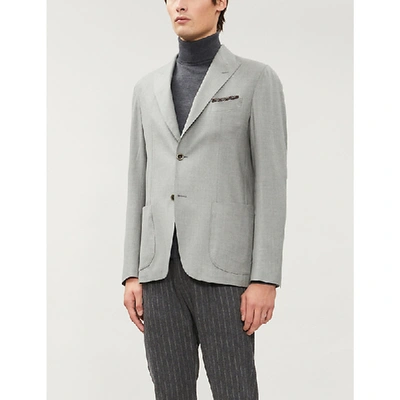 Shop Eleventy Single-breasted Woven-pattern Wool Blazer In Grey