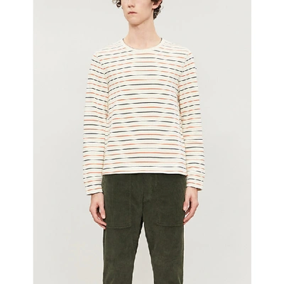 Shop Billy Reid Striped Crewneck Cotton-jersey Top In Natural