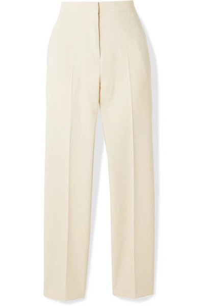 Shop Burberry Stretch-wool Crepe Straight-leg Pants In Ecru