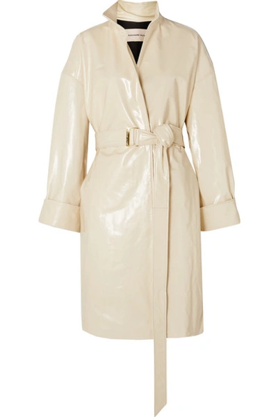 Shop Alexandre Vauthier Oversized Belted Patent-leather Trench Coat In Ivory