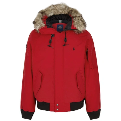 Shop Polo Ralph Lauren Red Faux Fur-trimmed Shell Bomber Jacket