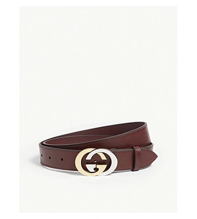 Shop Gucci Gg Buckle Leather Belt In Bordeaux