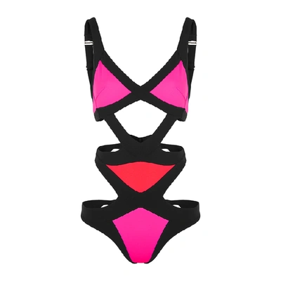 Shop Agent Provocateur Mazzy Tri-tone Cut-out Swimsuit In Pink