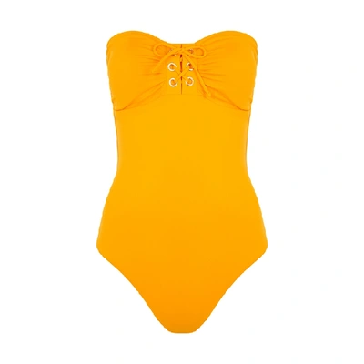 Shop Melissa Odabash Beijing Amber Lace-up Swimsuit In Yellow