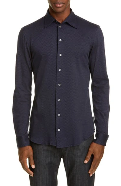 Shop Emporio Armani Trim Fit Geometric Button-up Shirt In Navy Grey