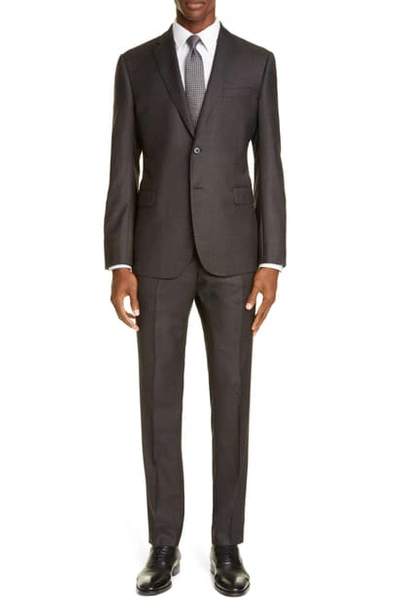 Shop Emporio Armani Trim Fit Check Wool Suit In Charcoal