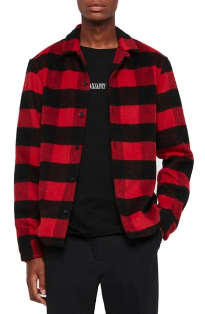 Shop Allsaints Drytown Regular Fit Plaid Button-up Flannel Overshirt In Red/ Black