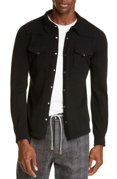 Shop Eleventy Trim Fit Cashmere Western Shirt In Black