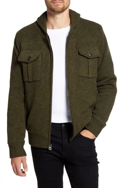 Shop Schott Wool Blend Zip Cardigan In Moss Green