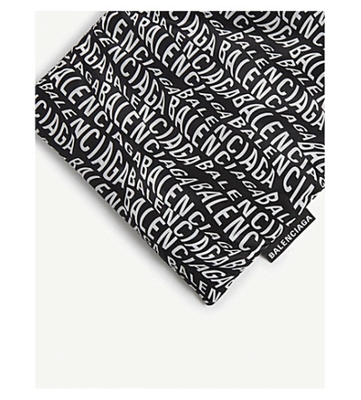 Shop Balenciaga Wave Logo Padded Nylon Scarf In Black White