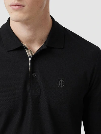 Shop Burberry Long-sleeve Monogram Motif Cotton Piqué Polo Shirt In Black