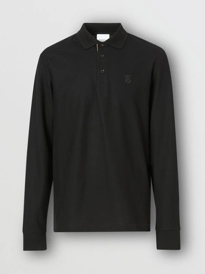 Shop Burberry Long-sleeve Monogram Motif Cotton Piqué Polo Shirt In Black