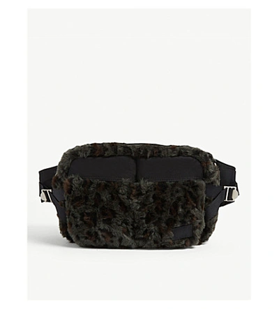 Shop Sacai Leopard Print Faux-fur Belt Bag In Khaki