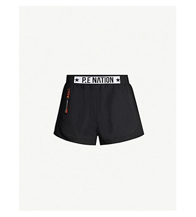 Shop P.e Nation Traverse Branded High-rise Shell Shorts In Blk