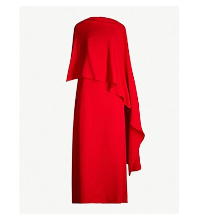 Shop Valentino Cape-sleeve Silk-crepe Maxi Dress In Red