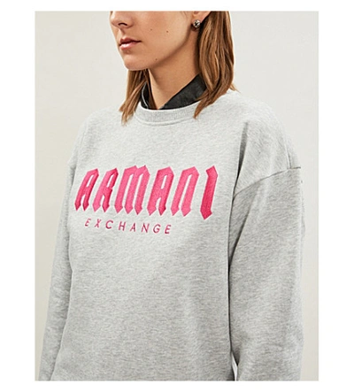 Shop Armani Exchange Logo-embroidered Cotton-blend Sweatshirt In Grey Pink