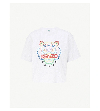 Shop Kenzo Womens Grey Tiger Cotton-blend T-shirt
