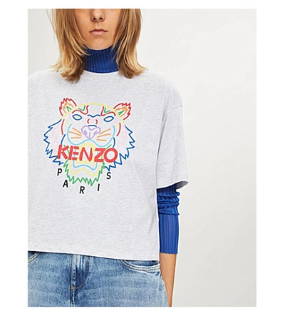 Shop Kenzo Womens Grey Tiger Cotton-blend T-shirt
