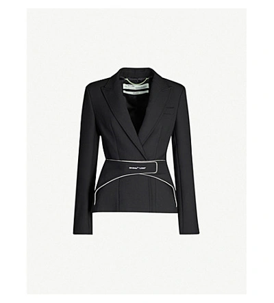 Shop Off-white Racing-belt Padded-shoulder Woven Blazer In Black No Color