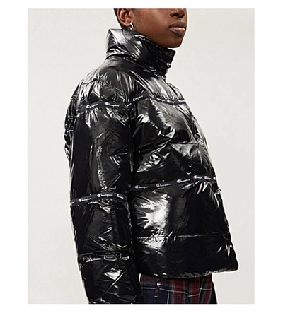 Shop Champion Brand-embellished Shell Puffer Jacket In Nbk