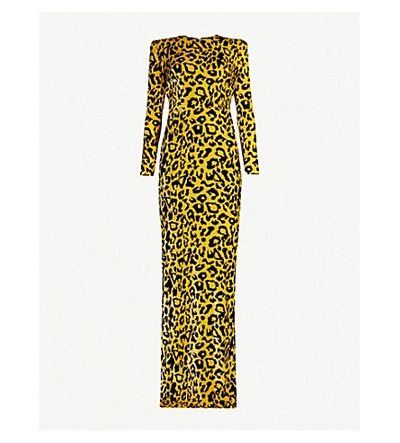 Shop Alex Perry Leopard-print Velvet Gown In Yellow / Black