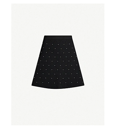 Shop Sandro Pearl-embellished Stretch-knit Mini Skirt In Black