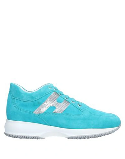 Shop Hogan Woman Sneakers Turquoise Size 7.5 Soft Leather In Blue