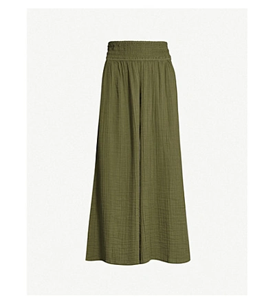 Shop Anaak Kai High-rise Wide-leg Cotton Trousers In Olive