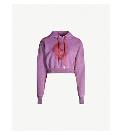 Shop Artica Arbox Kiss Graphic-print Cropped Cotton-jersey Hoody In Violet