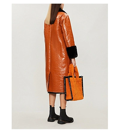Shop Stand Studio Kristen Faux-fur-trimmed Patent Faux-leather Coat In Tan