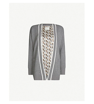 Shop Sandro Contrast Stripe Trim Woven Cardigan In Grey