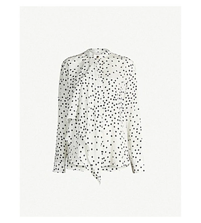 Shop Stella Mccartney Layered Polka Dot Silk-crepe Blouse In Natural/ Black