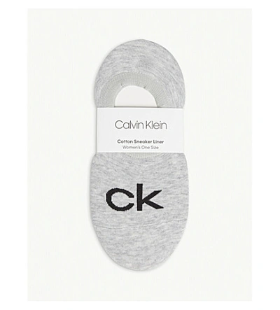 Shop Calvin Klein Women's Pale Grey Heather Logo Cotton-blend Trainer Socks