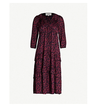 Shop Ba&sh Tracy Leopard-print Crepe Midi Dress In Grenat