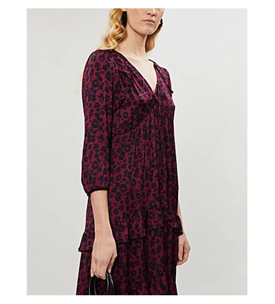 Shop Ba&sh Tracy Leopard-print Crepe Midi Dress In Grenat