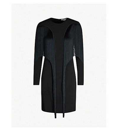 Shop Stella Mccartney Fringed Crepe Mini Dress In Black