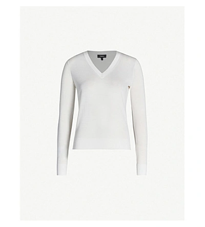 Shop Theory V-neck Wool-blend Jumper In Ivory